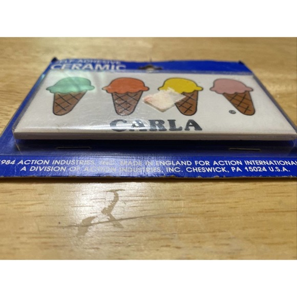 Vintage Retro Dead Stock CARLA With Ice Cream Cone Ceramic Name Wall Sign Plaque - Picture 6 of 12